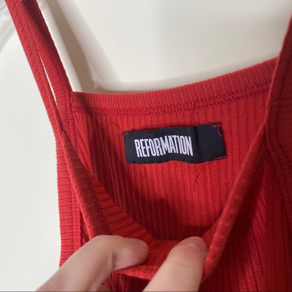 Reformation Rhodes Red Ribbed Mini Dress - Picture 4 of 6